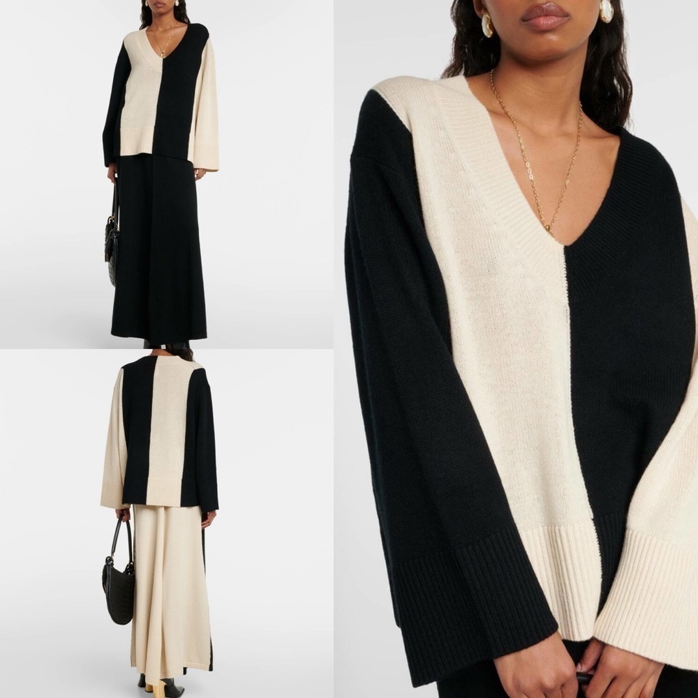 Jardin des Orangers Wool cashmere sweater color block oversized v neck size XS